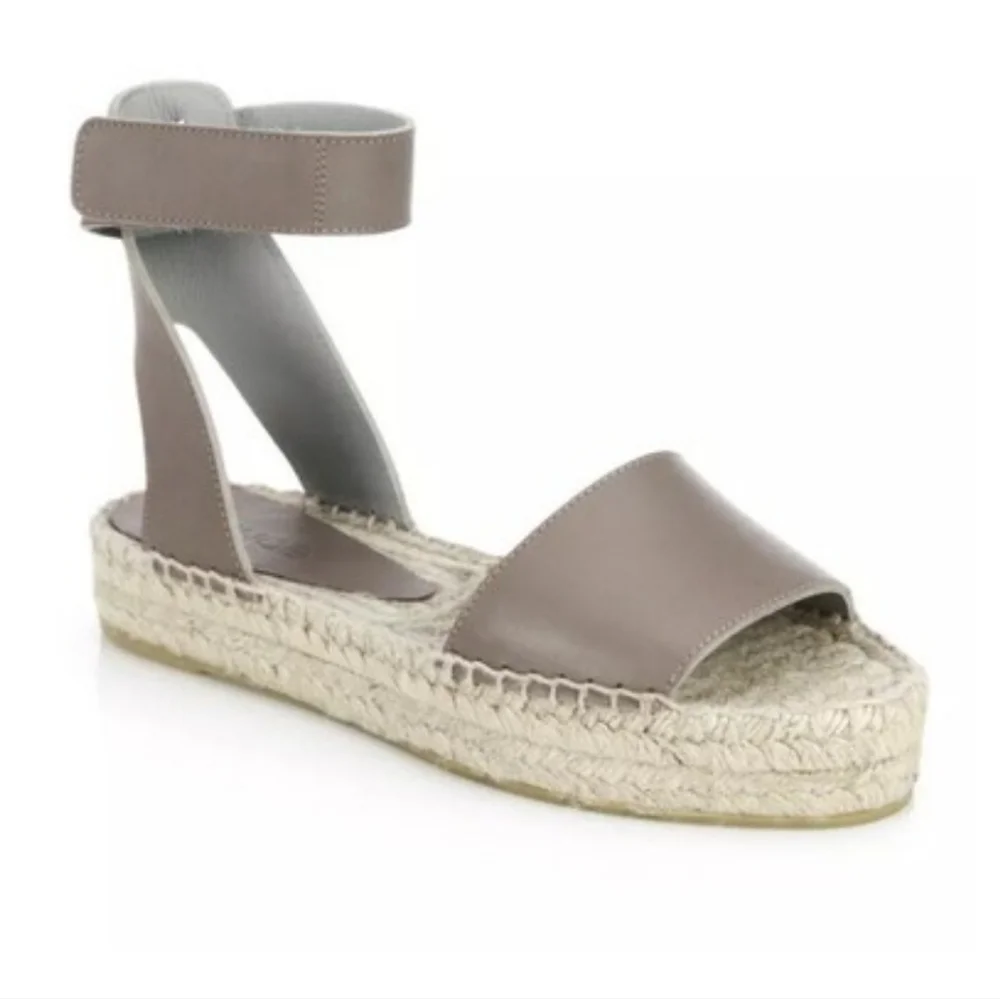 Vince Edie Leather Espadrille Gray 9 Casual  Boho Vacaay Festival Neutral Preown